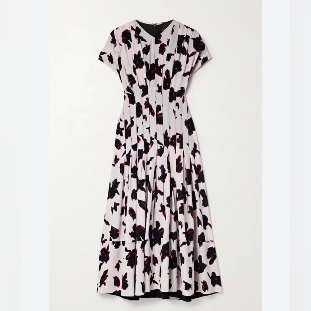 Proenza Schouler White Maxi Dress with Black and Pink Floral Motif